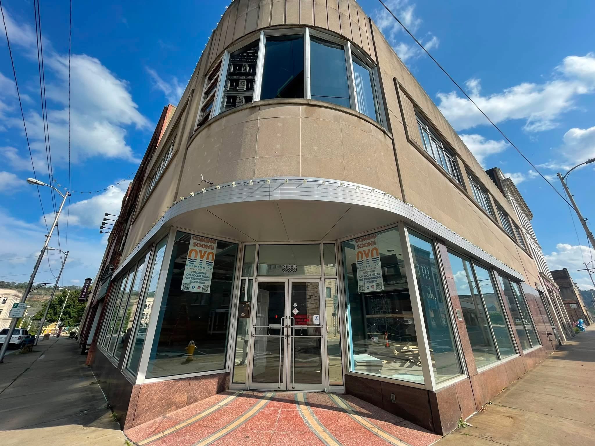 The historic Art Deco building at 338 Market Street in downtown Steubenville, Ohio, at the corner of 4th and Market — the future home of Oyo Brewing Co.